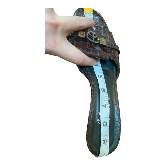 Donald J.Pilner Couture Sz 7.5M Brown Antique Gator Leather Kitten heel sandals - Picture 12 of 12